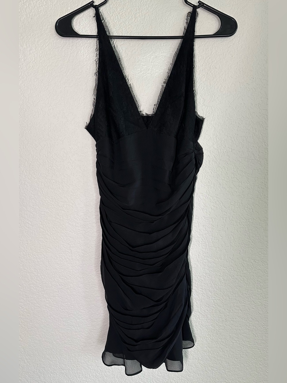 Elizabeth and James Black Lace-Trim Ruched Slip Dress